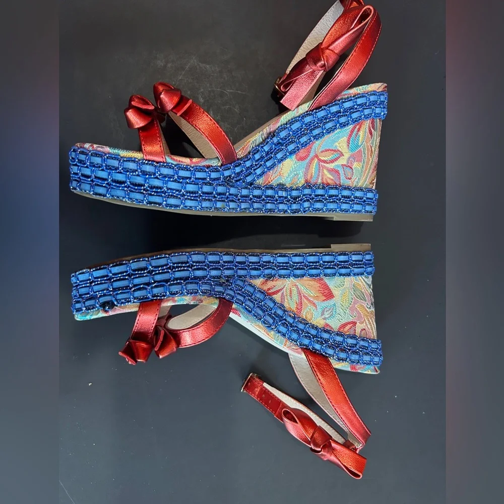 Cecelia New York | Whinney Platform Wedge in Red Metallic | 6.5